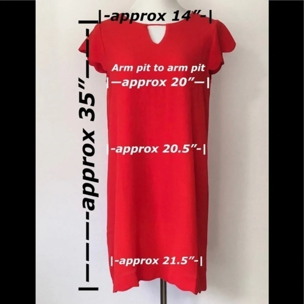 NEW Red She and Sky Keyhole Scallop Sleeve Lined Dress Size Medium NWT